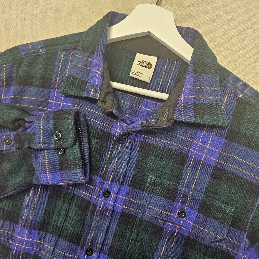 The North Face Arroyo Men's Large Bluish Purple Green Gold Plaid Flannel Shacket